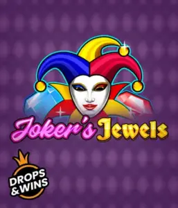 Experience the colorful ambiance of Joker's Jewels slot by Pragmatic Play, featuring a mesmerizing joker's mask adorned with a multicolored jester hat. This graphic conveys the light-hearted fun of classic slots, set against a lavender background. Perfect for those who love classic slot games, promising a entertaining play experience. 